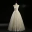 Classic Champagne See-through Wedding Dresses 2018 Ball Gown Scoop Neck Sleeveless Backless Appliques Lace Beading Pearl Sequins Floor-Length / Long Ruffle