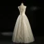 Classic Champagne See-through Wedding Dresses 2018 Ball Gown Scoop Neck Sleeveless Backless Appliques Lace Beading Pearl Sequins Floor-Length / Long Ruffle