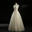 Classic Champagne See-through Wedding Dresses 2018 Ball Gown Scoop Neck Sleeveless Backless Appliques Lace Beading Pearl Sequins Floor-Length / Long Ruffle