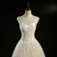 Classic Champagne See-through Wedding Dresses 2018 Ball Gown Scoop Neck Sleeveless Backless Appliques Lace Beading Pearl Sequins Floor-Length / Long Ruffle