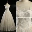Classic Champagne See-through Wedding Dresses 2018 Ball Gown Scoop Neck Sleeveless Backless Appliques Lace Beading Pearl Sequins Floor-Length / Long Ruffle