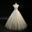 Vintage / Retro Champagne Wedding Dresses 2018 A-Line / Princess Beading Scoop Neck Cap Sleeves Backless Appliques Lace Sequins Floor-Length / Long Ruffle