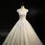 Vintage / Retro Champagne Wedding Dresses 2018 A-Line / Princess Beading Scoop Neck Cap Sleeves Backless Appliques Lace Sequins Floor-Length / Long Ruffle
