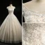 Vintage / Retro Champagne Wedding Dresses 2018 A-Line / Princess Beading Scoop Neck Cap Sleeves Backless Appliques Lace Sequins Floor-Length / Long Ruffle