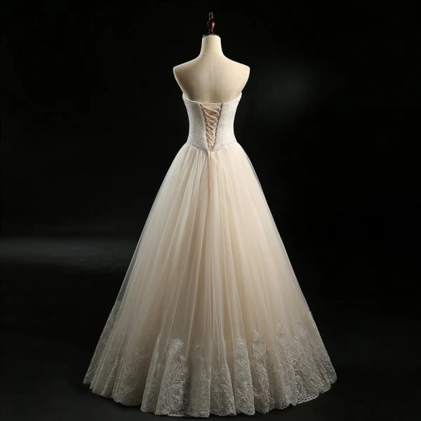 Klassisk Champagne Brudekjoler 2018 Prinsesse Kjæreste Uten Ermer Ryggløse Appliques Blonder Beading Perle Lange Buste