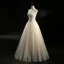 Klassisk Champagne Brudekjoler 2018 Prinsesse Kjæreste Uten Ermer Ryggløse Appliques Blonder Beading Perle Lange Buste