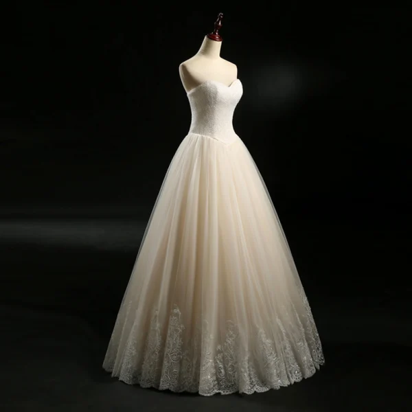 Klassisk Champagne Brudekjoler 2018 Prinsesse Kjæreste Uten Ermer Ryggløse Appliques Blonder Beading Perle Lange Buste