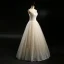 Klassisk Champagne Brudekjoler 2018 Prinsesse Kjæreste Uten Ermer Ryggløse Appliques Blonder Beading Perle Lange Buste