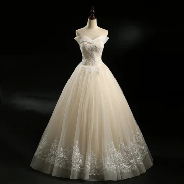 Classic Champagne Wedding Dresses 2018 A Line Princess Off The Shoulder Short Sleeve Backless Rhinestone Beading Appliques Lace Sequins Floor Length Long Ruffle