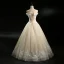 Classique Champagne Robe De Mariée 2018 Princesse De l'épaule Manches Courtes Dos Nu Faux Diamant Perlage Appliques En Dentelle Paillettes Longue Volants
