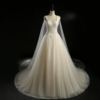 Luxury Gorgeous Champagne Wedding Dresses 2018 Ball Gown Shoulders Sleeveless Backless Appliques Lace Crystal Beading Sequins Watteau Train Royal Train Ruffle