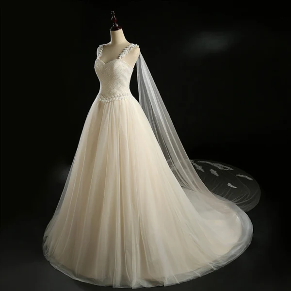 Luxury / Gorgeous Champagne Wedding Dresses 2018 Ball Gown Shoulders Sleeveless Backless Appliques Lace Crystal Beading Sequins Watteau Train Royal Train Ruffle