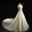 Classic Champagne Wedding Dresses 2018 A-Line / Princess Off-The-Shoulder Short Sleeve Backless Appliques Lace Flower Crystal Beading Royal Train Ruffle