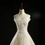 Classic Champagne Wedding Dresses 2018 A-Line / Princess Off-The-Shoulder Short Sleeve Backless Appliques Lace Flower Crystal Beading Royal Train Ruffle