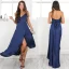Haute Basse Bleu Roi Été Robes longues 2018 Bretelles Spaghetti Sans Manches Dos Nu Asymétrique Fendue devant Vêtements Femme