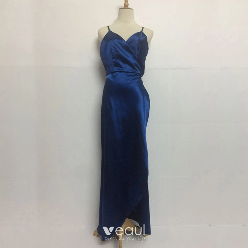 High Low Royal Blue Summer Maxi Dresses 2018 Spaghetti Straps Sleeveless  Backless Asymmetrical Split Front Women's Clothing