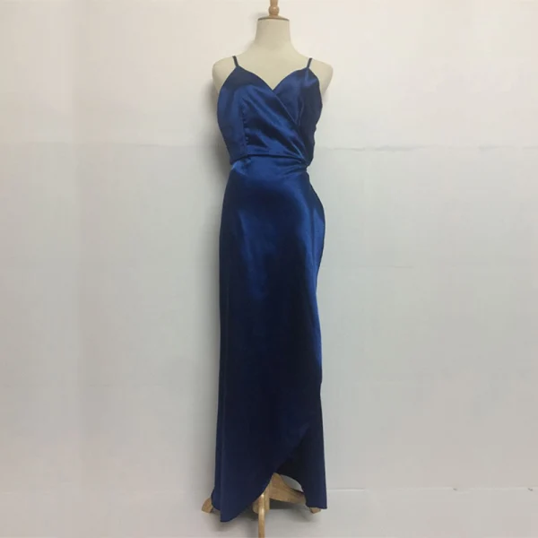 Haute Basse Bleu Roi Été Robes longues 2018 Bretelles Spaghetti Sans Manches Dos Nu Asymétrique Fendue devant Vêtements Femme