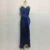 Vestido Alto Azul Real Verano Vestidos largos 2018 Spaghetti Straps Sin Mangas Sin Espalda Asimétrico Delante De Split Ropa de mujer
