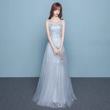 Sparkly Grey Homecoming Graduation Dresses 2017 A Line Princess Scoop Neck Sleeveless Rhinestone Floor Length Long Ruffle Backless Formal Dresses