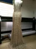 Sexy Beige Summer Maxi Dresses 2018 Trumpet / Mermaid Spaghetti Straps Sleeveless Sequins Split Front Sweep Train Ruffle Backless Women's Clothing