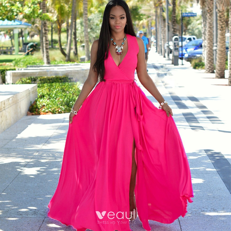 Fuchsia Illusion Sleeve Fuchsia Evening Gown With Long Split And Tulle  Skirt In Hot Pink Perfect For Soirees And Evening Events From Meetyy,  $44.28 | DHgate.Com