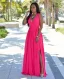 Summer Fuchsia Chiffon Maxi Dresses 2018 A-Line / Princess V-Neck Sleeveless Floor-Length / Long Ruffle Split Front Women's Clothing