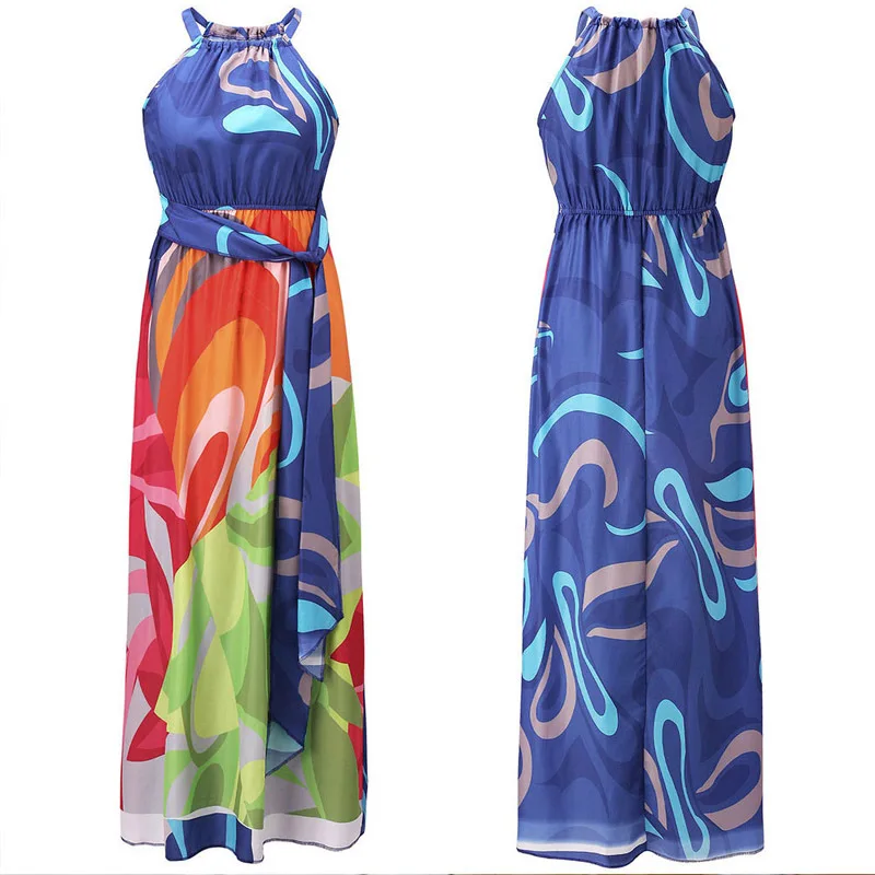 Maxi-jurk met V-hals, ruches en korte mouwen, taille strak, hoge taille, vloeiende zoom, chiffonjurk met zoete bloemenprint, dameskleding kopen vanaf een prijs van 15