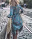 Bohemia Sky Blue Maxi Dresses 2018 Street Wear V-Neck 3/4 Sleeve Printing Flower Tassel Tea-length Womens Clothing