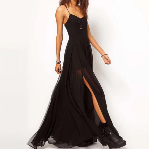 Urbann Vibe Chic Long Maxi Dress Sleeveless Spaghetti Strap U Neck Natural Black Print For Women main image 0