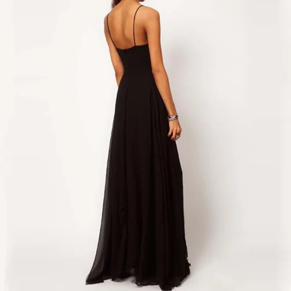 Sexy Été Noire Chiffon Robes longues 2018 Bretelles Spaghetti Sans Manches Fendue devant Longue Dos Nu Vêtements Femme