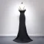 Sexy Black Evening Dresses  2017 A-Line / Princess V-Neck Spaghetti Straps Sleeveless Floor-Length / Long Backless Pierced Formal Dresses