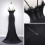Sexy Black Evening Dresses  2017 A-Line / Princess V-Neck Spaghetti Straps Sleeveless Floor-Length / Long Backless Pierced Formal Dresses