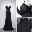 Sexy Black Evening Dresses  2017 A-Line / Princess V-Neck Spaghetti Straps Sleeveless Floor-Length / Long Backless Pierced Formal Dresses