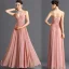 Enkel Sommer Perle Rosa Chiffon Maxikjoler 2018 Empire V-Hals Uten Ermer Lange Buste Ryggløse Dameklær