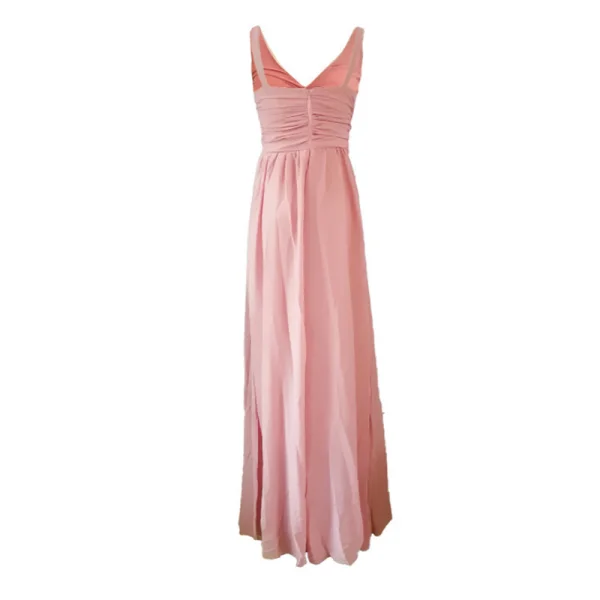 Enkel Sommer Perle Rosa Chiffon Maxikjoler 2018 Empire V-Hals Uten Ermer Lange Buste Ryggløse Dameklær