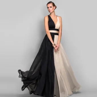 Two Tone Color Block Chiffon Maxi Dresses 2018 Empire V Neck Sleeveless Floor Length Long Ruffle Backless Women S Clothing