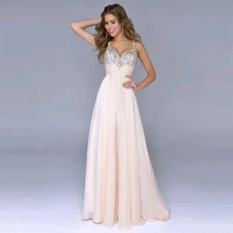 Elegant Pearl Pink Chiffon Maxi Dresses 2018 Empire Shoulders Sleeveless Sequins Floor Length Long Ruffle Backless Womens Clothing