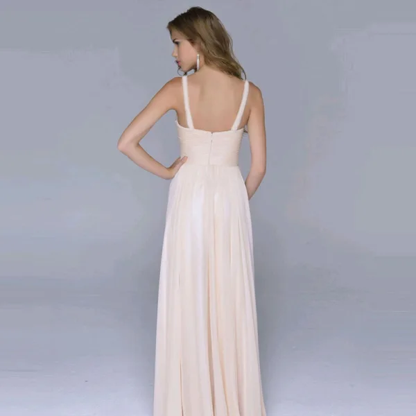 Elegant Perle Rosa Chiffon Maxikjoler 2018 Empire Skuldre Uten Ermer Paljetter Lange Buste Ryggløse Dameklær