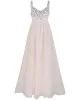 Elegant Pearl Pink Chiffon Maxi Dresses 2018 Empire Shoulders Sleeveless Sequins Floor-Length / Long Ruffle Backless Womens Clothing