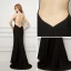 Sexy Schwarz Abendkleider 2017 Mermaid Stehkragen Bandeau Ärmellos Strass Gespaltete Front Hof-Schleppe Rückenfreies Durchbohrt Festliche Kleider