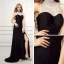 Sexy Schwarz Abendkleider 2017 Mermaid Stehkragen Bandeau Ärmellos Strass Gespaltete Front Hof-Schleppe Rückenfreies Durchbohrt Festliche Kleider