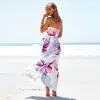 Summer Beach Lavender Maxi Dresses 2018 Strapless Sleeveless Printing Flower Split Front Ankle Length Backless Womens Clothing