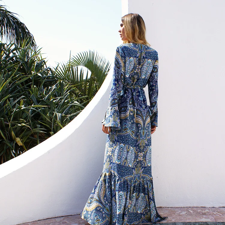 chinese dress ladies Floral Mother of The Bride Dresses 2026 Elegant Women's A Line V-Neck Long Sleeves Floor Length Wedding Party Gowns with Flower, Navy Blue