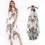 Høy Lav Sommer Strand Hvit Chiffon Maxikjoler 2018 Holder Uten Ermer Printing Blomst Asymmetrisk Ryggløse Dameklær
