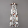 High Low Summer Beach White Chiffon Maxi Dresses 2018 Halter Sleeveless Printing Flower Asymmetrical Backless Womens Clothing