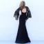 Sexy Noire Transparentes Robes longues 2018 Trompette / Sirène V-Cou Manches Longues Appliques En Dentelle Train De Balayage Dos Nu Vêtements Femme