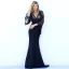 Sexy Noire Transparentes Robes longues 2018 Trompette / Sirène V-Cou Manches Longues Appliques En Dentelle Train De Balayage Dos Nu Vêtements Femme