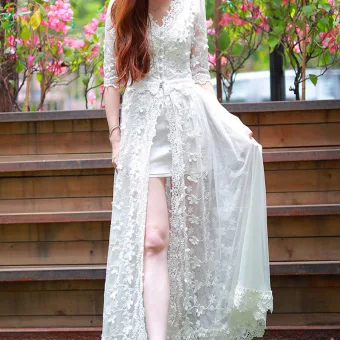 Chic Beautiful Summer White Maxi Dresses 2018 V Neck 1 2 Sleeves Appliques Lace Ankle Length Ruffle Womens Clothing