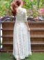 Chic / Beautiful Summer White Maxi Dresses 2018 V-Neck 1/2 Sleeves Appliques Lace Ankle Length Ruffle Womens Clothing