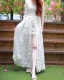 Chic / Beautiful Summer White Maxi Dresses 2018 V-Neck 1/2 Sleeves Appliques Lace Ankle Length Ruffle Womens Clothing